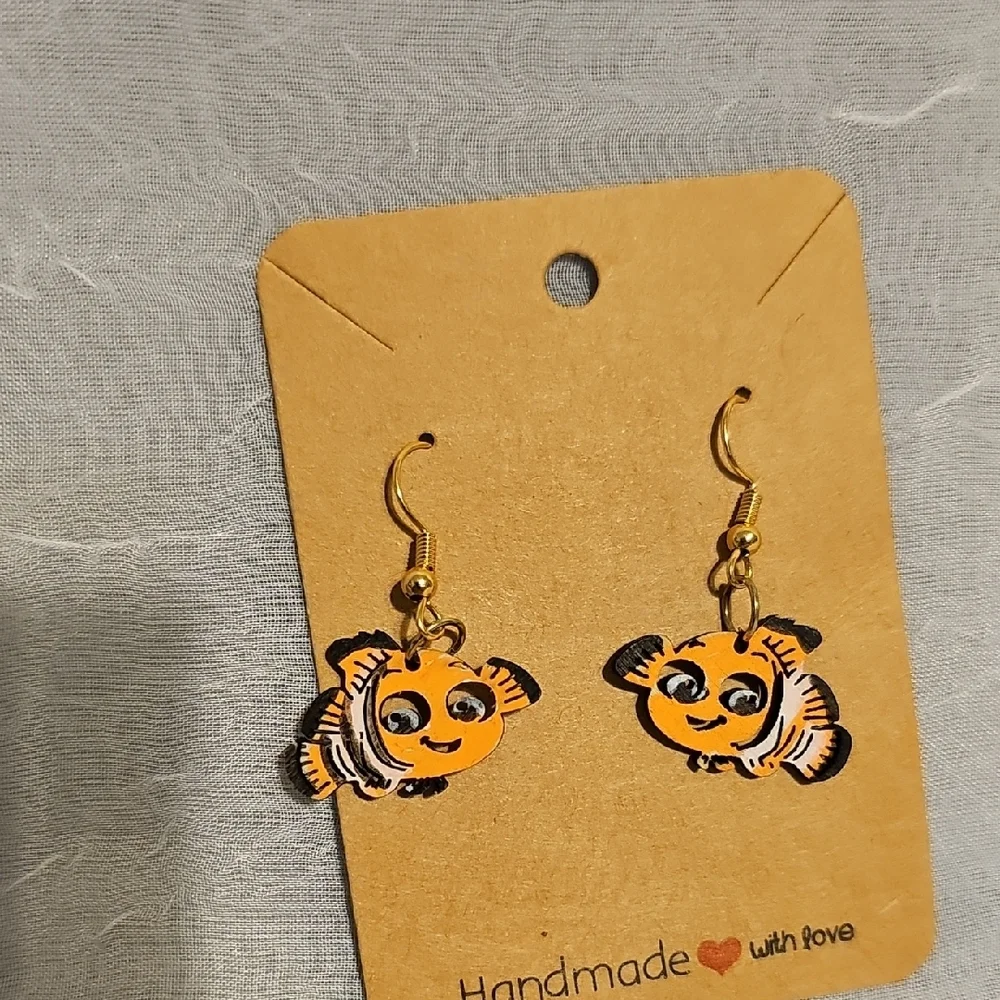 Handmade Fish Earrings - Orange and Black